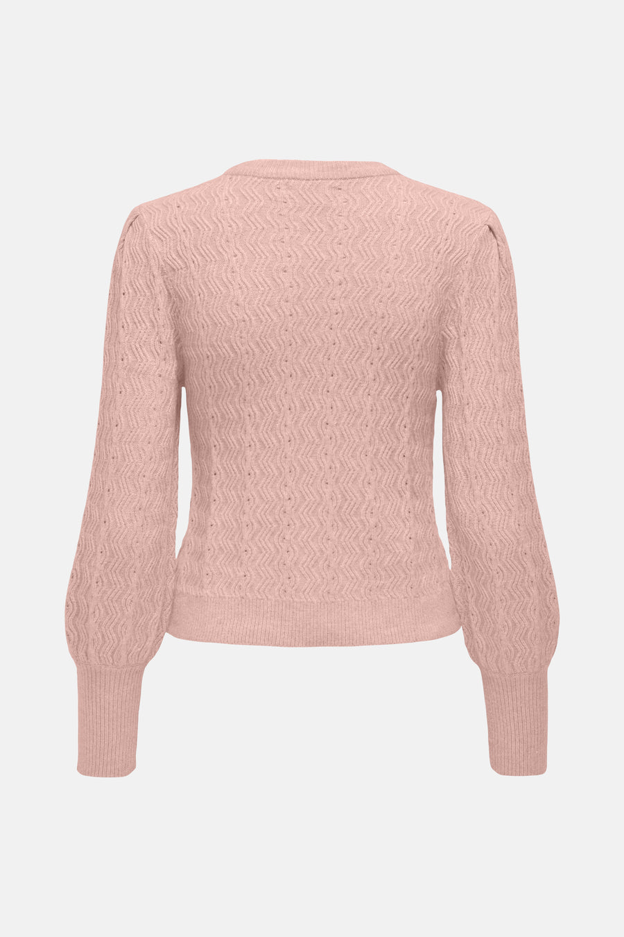 Pull rose à col rond de ONLY, avec motif texturé et manches longues bouffantes.