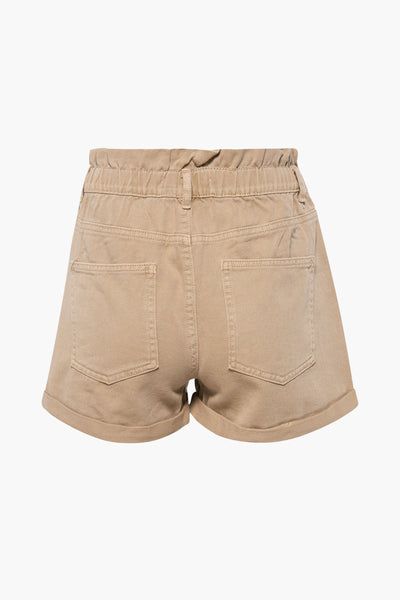 Short beige en coton by ONLY, avec ceinture élastique à l'arrière et poches plaquées.