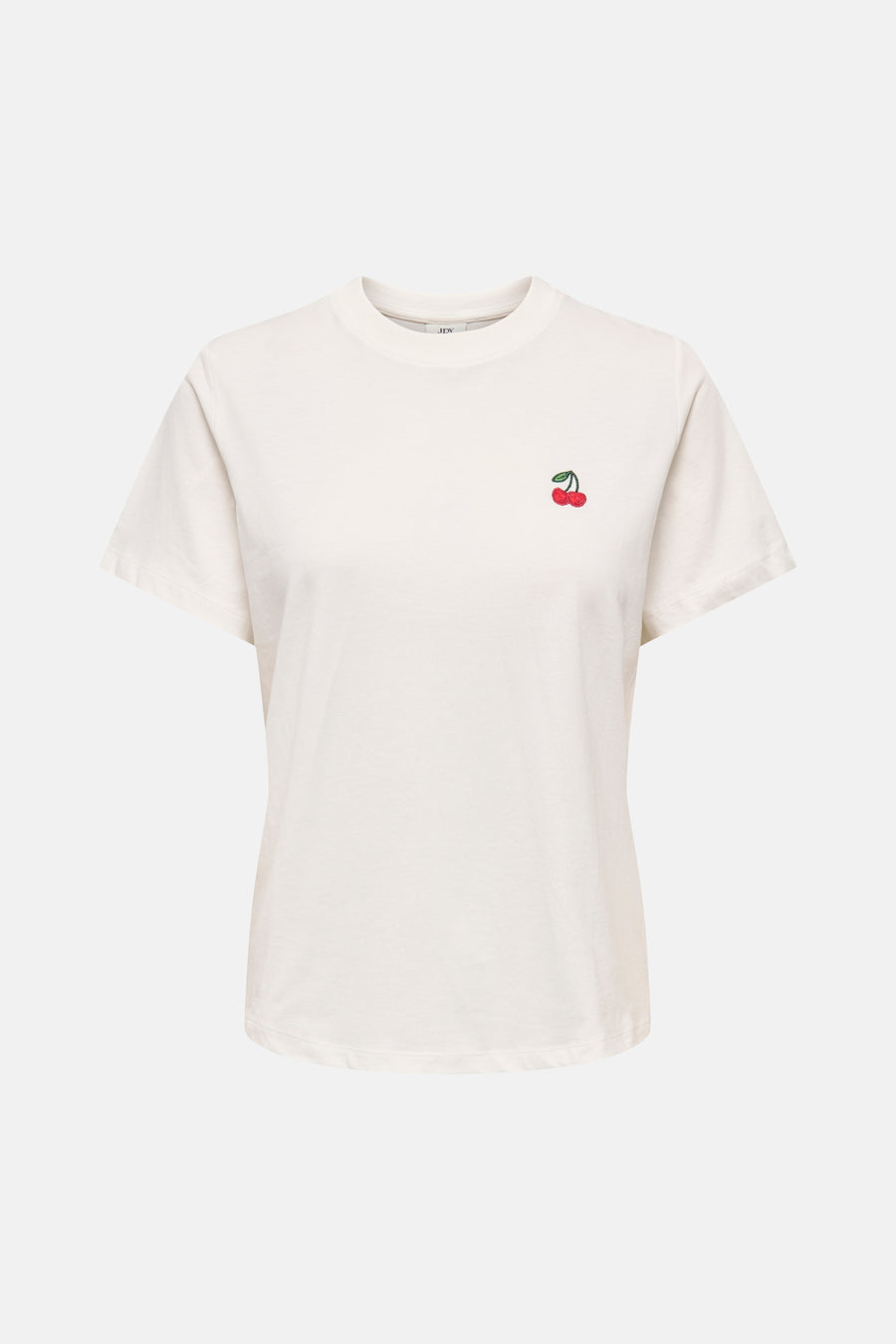 Wit T-shirt met korte mouwen van JDY, versierd met kersenborduurwerk.