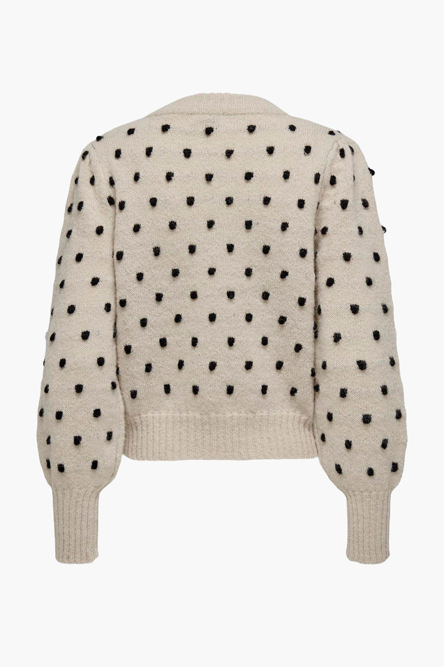 Ronde mouw van JDY in ecru met oprijlende zwarte stippen.