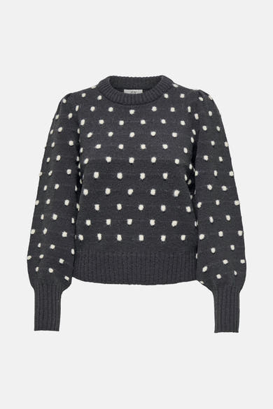 Grijze ronde nek pull van JDY, met opgeborrelde witte stippen.