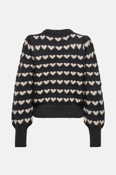 Grijze ronde nekpullover JD JDY met wit harten en en en en...