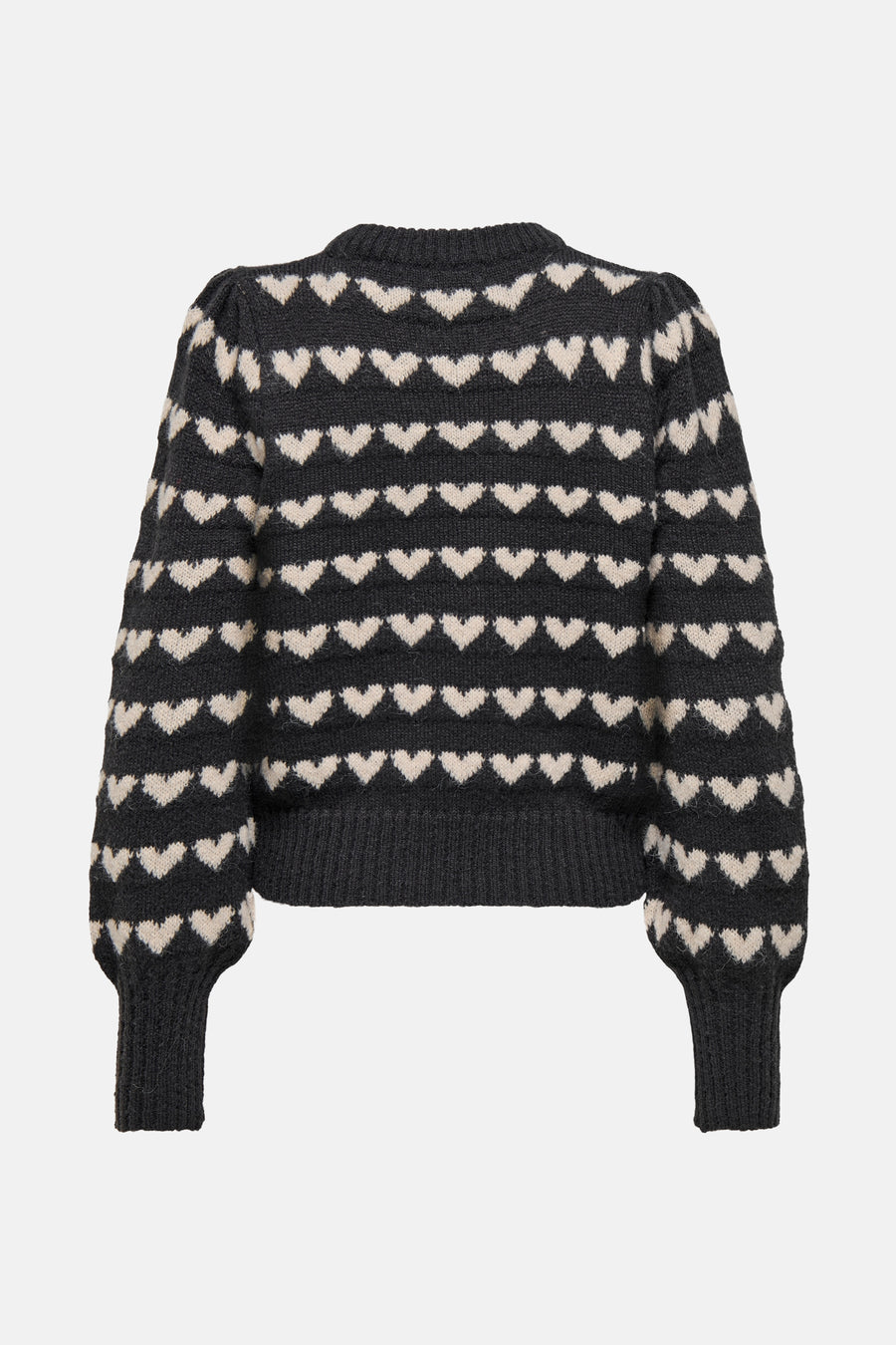 Grijze ronde nekpullover JD JDY met wit harten en en en en...