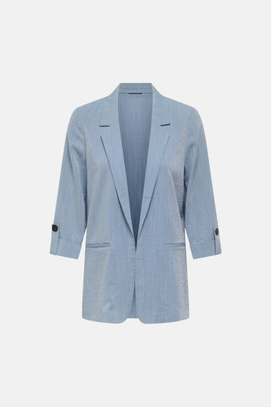 Blauwe linnen blazer van ONLY®, met driekwartmouwen en voorzakken.