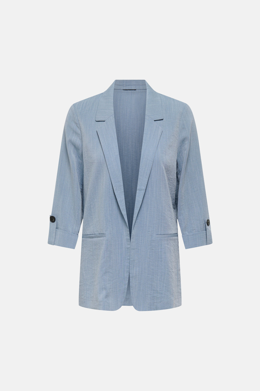 Blauwe linnen blazer van ONLY®, met driekwartmouwen en voorzakken.