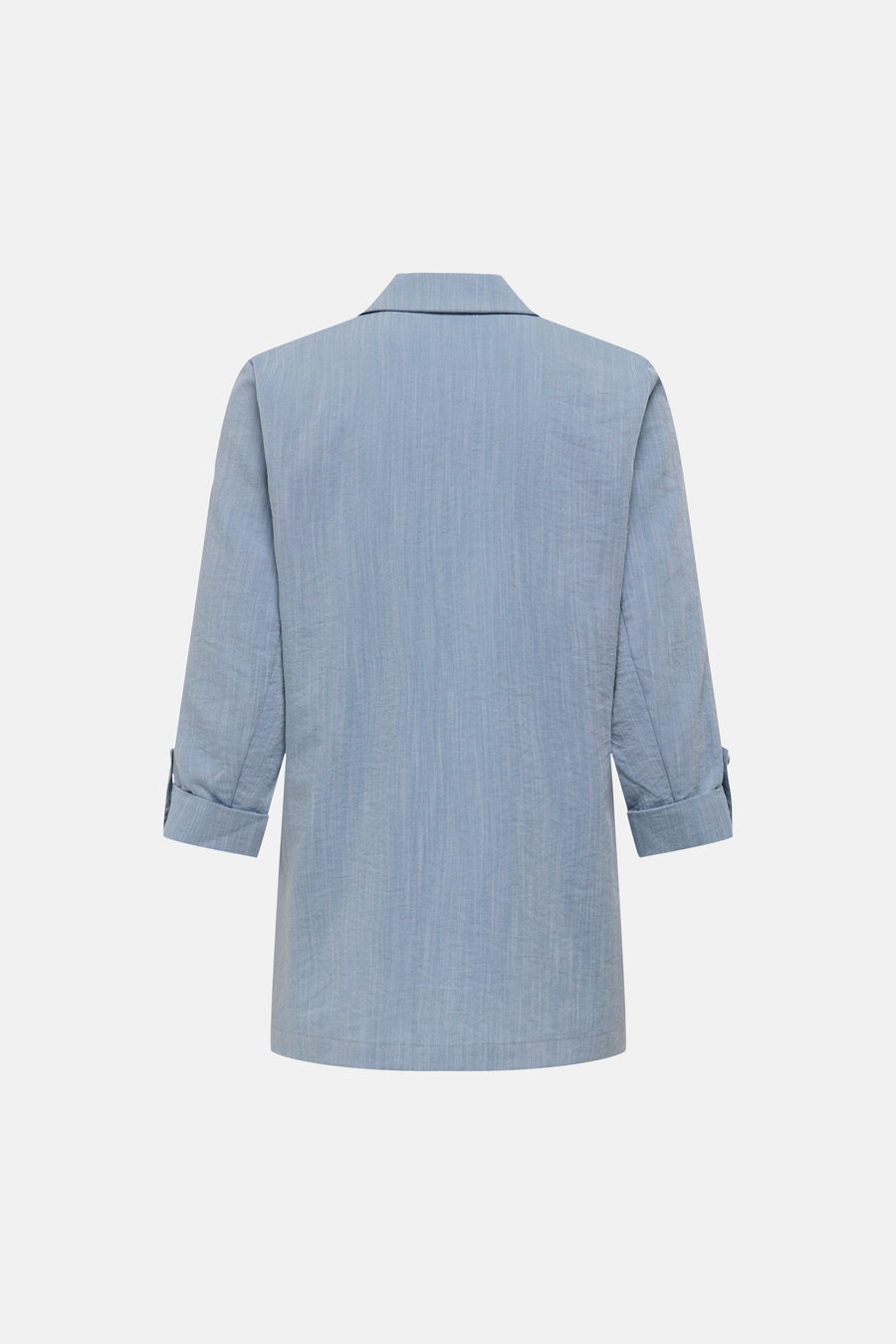 Blauwe ONLY® blazer met driekwartmouwen, omgeslagen manchetten en een subtiele textuur.