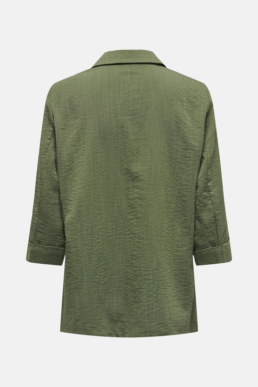Groene blazer van ONLY, met een gekreukte textuur en driekwartmouwen.