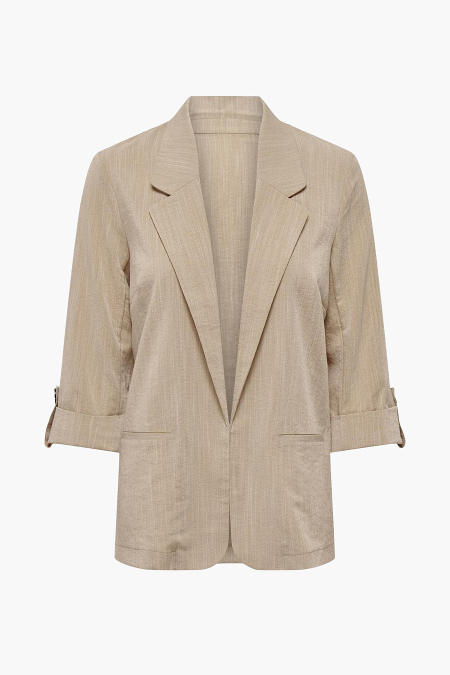 Blazer beige pour femmes par ONLY, avec manches trois-quarts et poches avant.