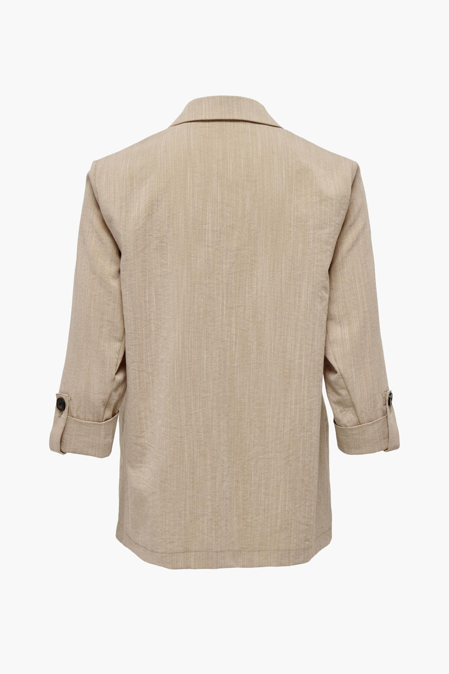 Blazer beige de ONLY, manches trois-quarts avec boutons et revers crantés, vue arrière.
