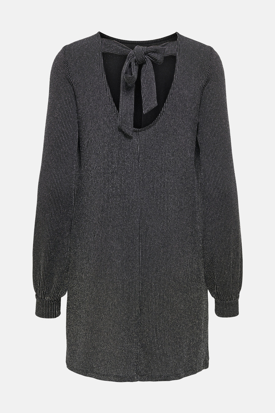 Zwarte jurk met lange mouwen van ONLY®, met een decoratieve strik aan de achterkant en een fijn gestreept patroon.