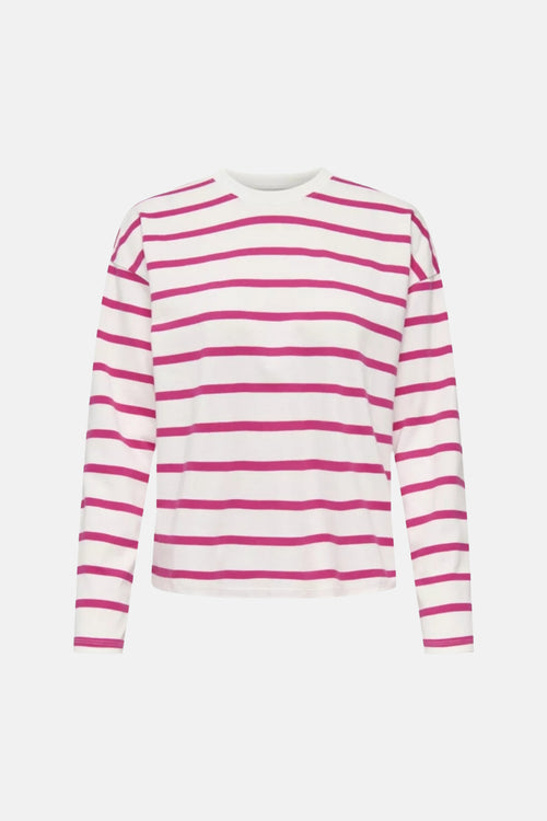 T-shirt à manches longues multicolore de ONLY®, rayures roses sur fond blanc.