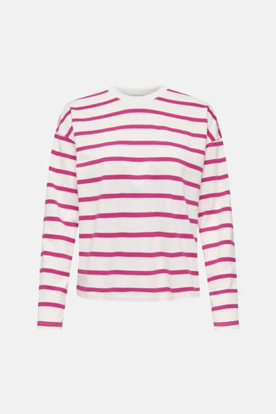 T-shirt à manches longues multicolore de ONLY®, rayures roses sur fond blanc.