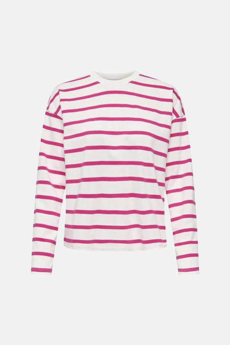T-shirt à manches longues multicolore de ONLY®, rayures roses sur fond blanc.