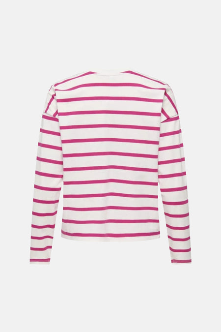 T-shirt à manches longues multicolore de ONLY, à rayures fuchsia sur fond blanc, manches longues.