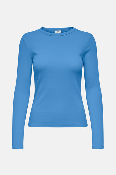 JDY blauw T-shirt met lange mouwen van geribde textuurstof.