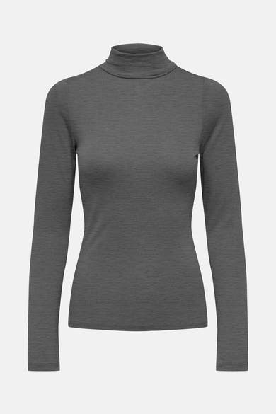 Grijze T-shirt met lange mouwen van JDY, van gemêleerd tricot, met opstaande kraag.