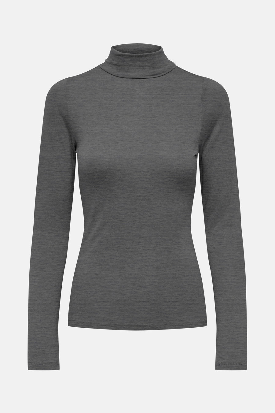 Grijze T-shirt met lange mouwen van JDY, van gemêleerd tricot, met opstaande kraag.