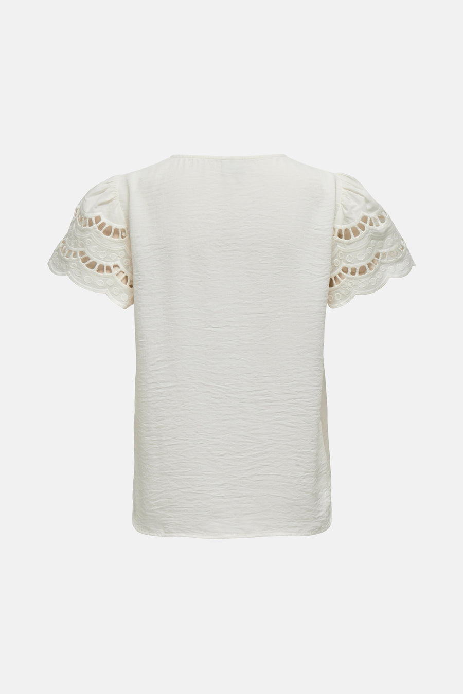 Ecru T-shirt met korte mouwen van JDY, kanten mouwen met geschulpte details, textuurstof.
