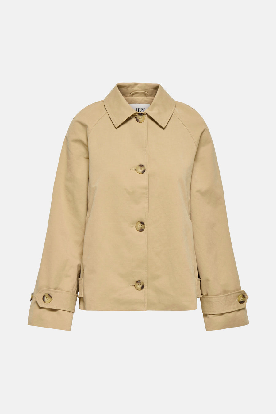 Veste courte beige de JDY, avec col classique, boutonnée et manches longues à revers boutonné.