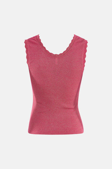Débardeur rose ONLY® avec une texture côtelée et une encolure festonnée.