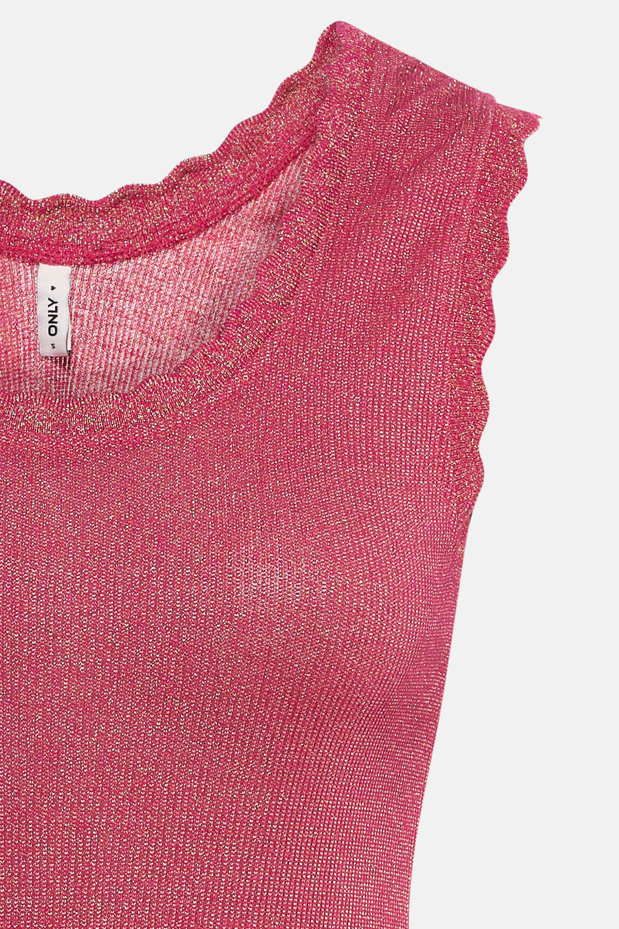 Débardeur rose scintillant de ONLY avec bordure ondulée à l'encolure, en maille côtelée.