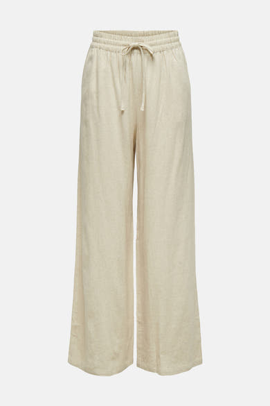 Beige linnen broek van JDY met een getextureerde stof, elastische tailleband, trekkoord en zijzakken.