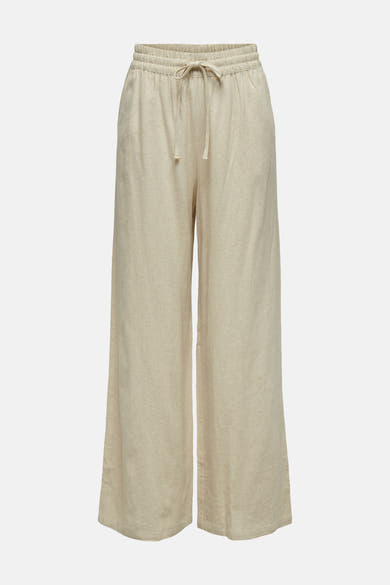 Beige linnen broek van JDY met elastische tailleband en trekkoord.
