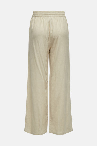 Beige broek van JDY, losse pasvorm en elastische tailleband, in linnenmix.
