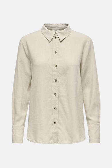 Beige overhemd met lange mouwen van JDY, met ton-sur-ton knopen en natuurlijke textuur.