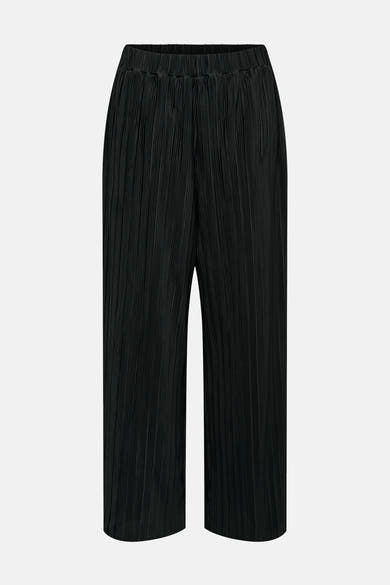 Zwarte geplooide broek van ONLY, met elastische tailleband en wijde pasvorm.
