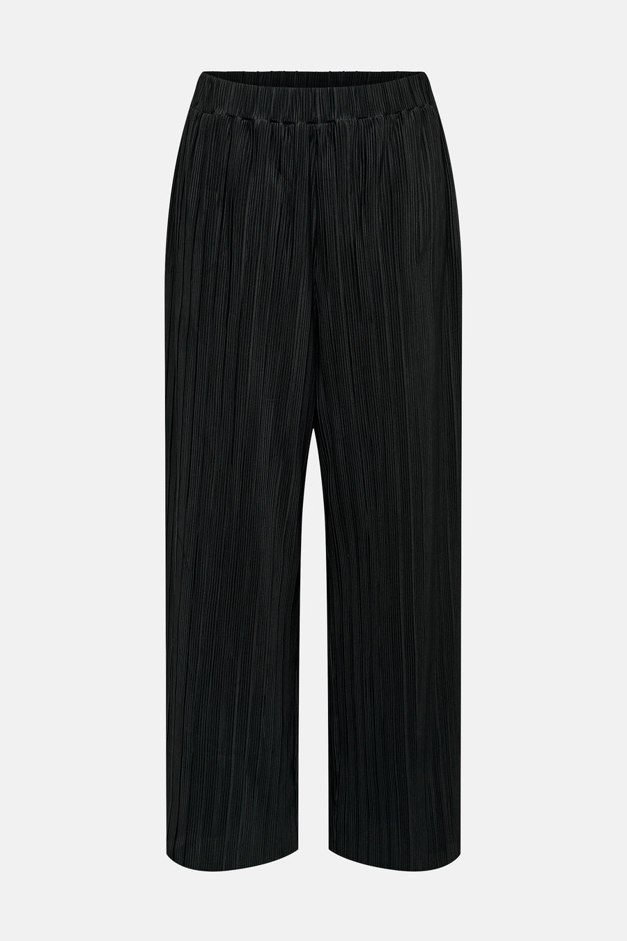 Zwarte geplooide broek van ONLY, met elastische tailleband en wijde pasvorm.