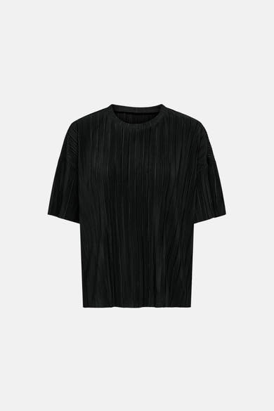 Zwart blouse met korte mouwen van ONLY, in een geplooide textuurstof.