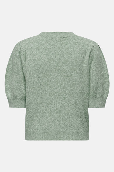 Groene trui met ronde hals van ONLY, korte pofmouwen en een gemêleerde textuur.
