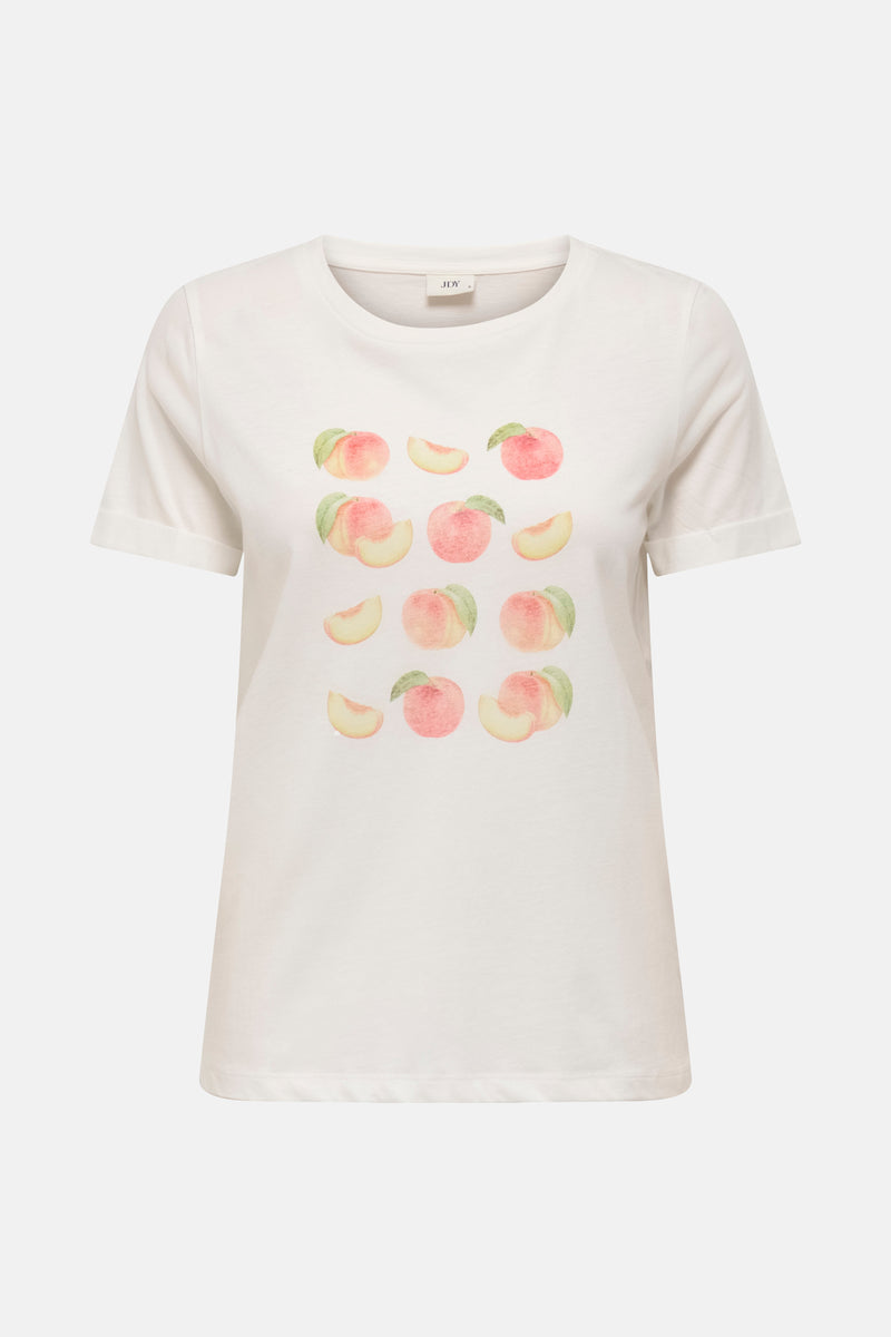 Wit T-shirt met korte mouwen van JDY, effen, met omgeslagen mouwen.