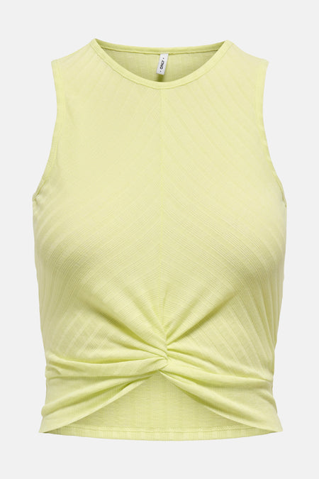 Gele mouwloze top van ONLY, met fijne verticale ribbels over het hele oppervlak.