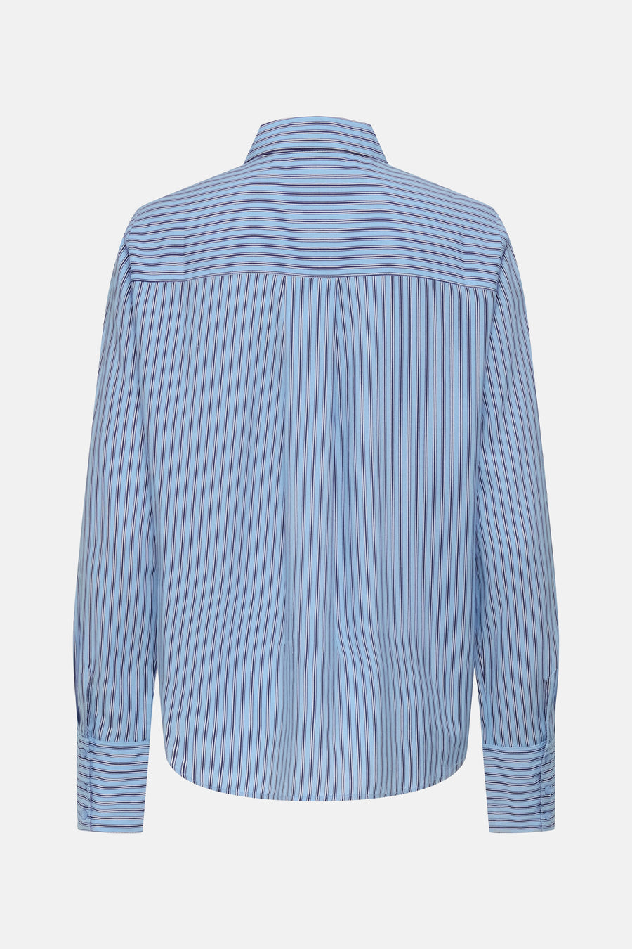 Chemise à manches longues bleue rayée de ONLY, vue de dos, avec col et poignets boutonnés.

