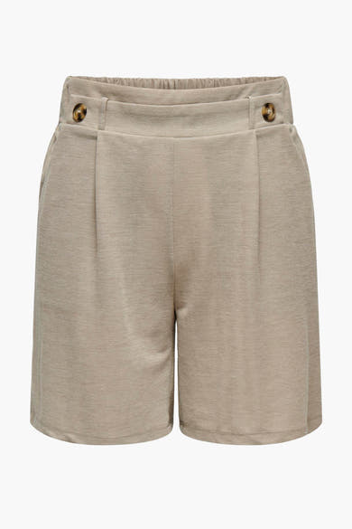 Korte beige short van JDY, met een elastische tailleband en decoratieve knopen aan de zijkanten.