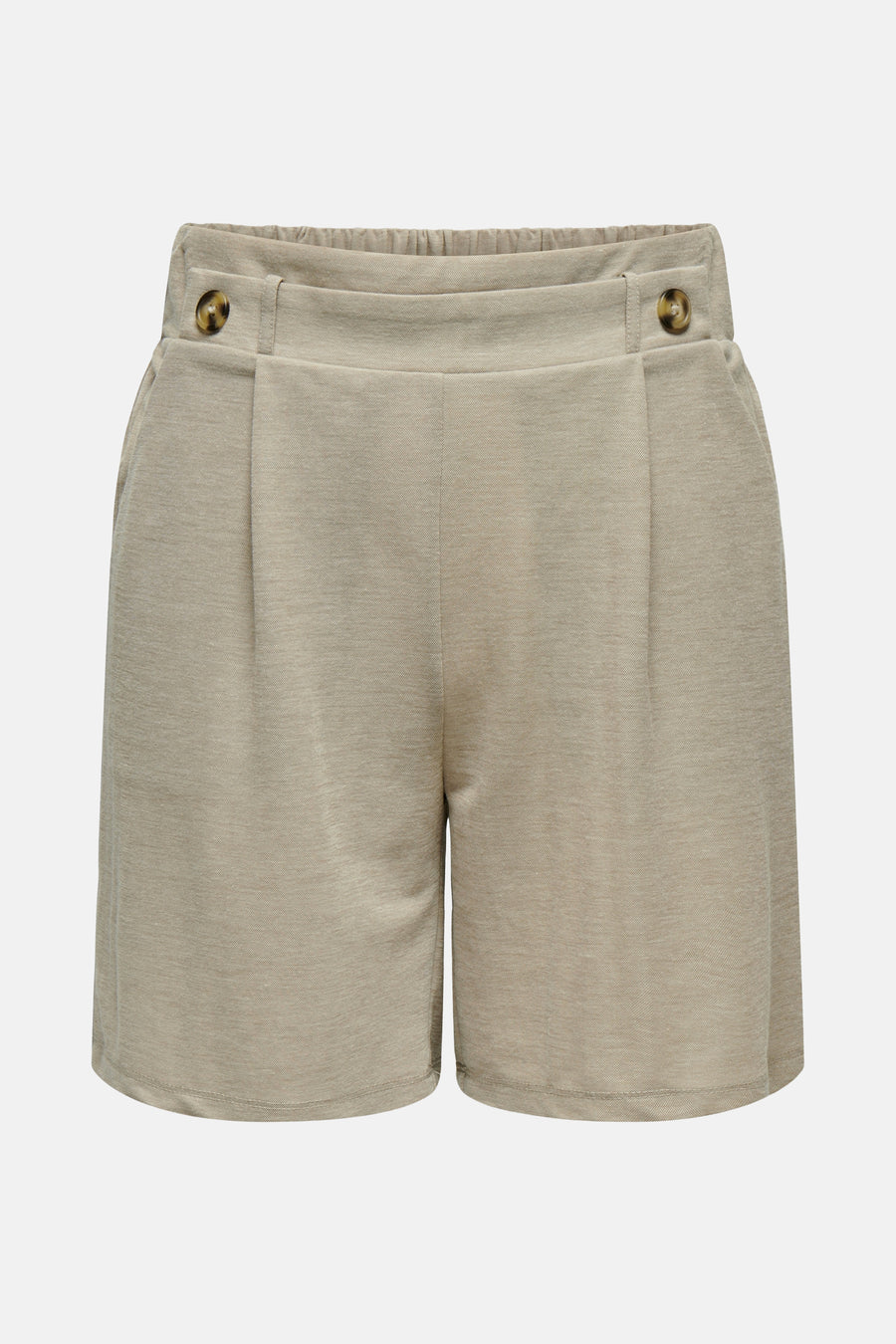 Korte beige short van JDY met een elastische tailleband en decoratieve knoopdetails.