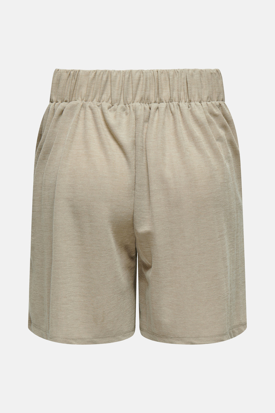 Korte beige short van JDY, met een elastische tailleband en een gemêleerde textuur, van achteren gezien.