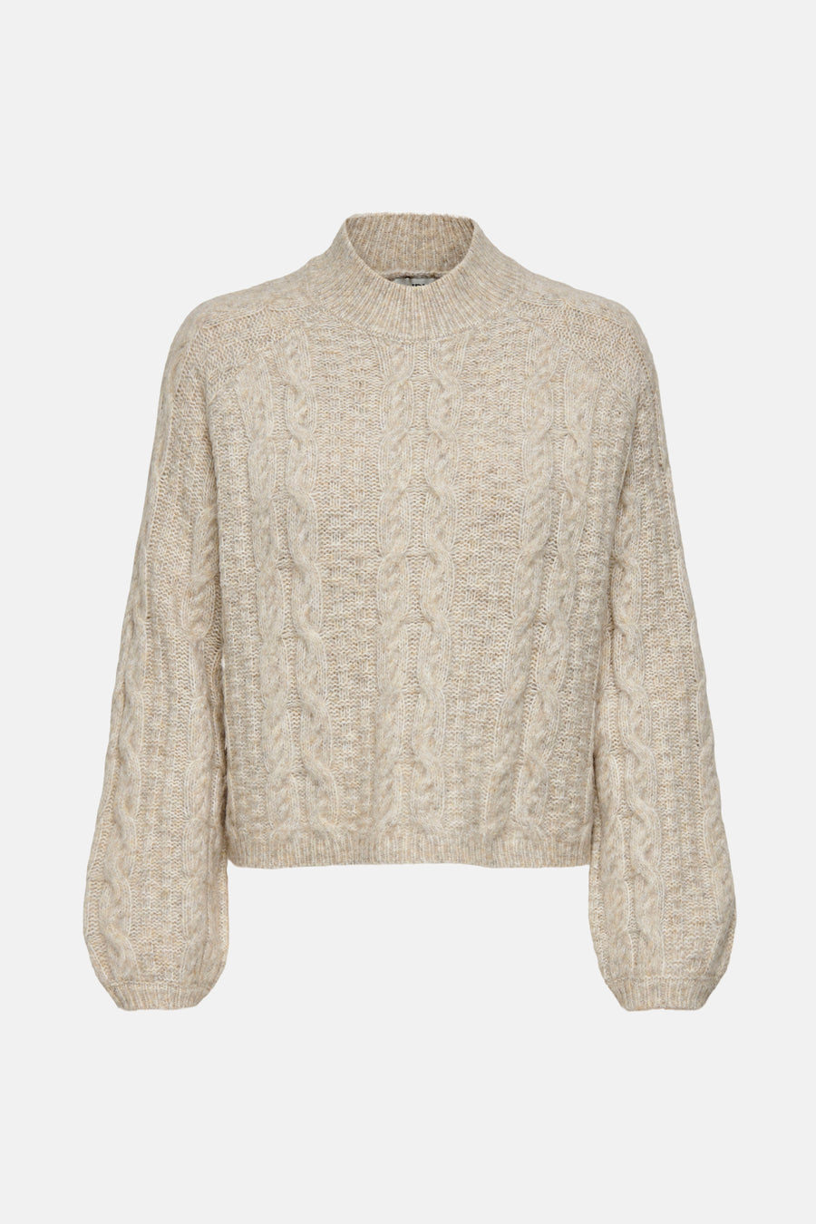 Beige coltrui van JDY met all-over kabelpatroon.