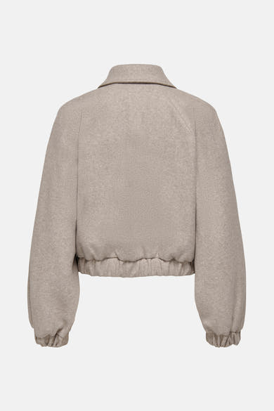 Veste courte beige en laine par ONLY, avec manches bouffantes et ourlet élastiqué, vue de dos.