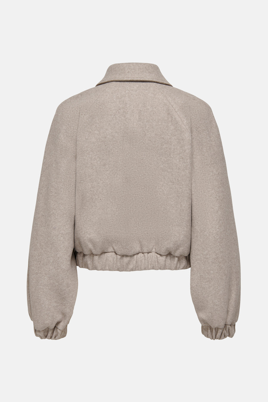 Veste courte beige en laine par ONLY, avec manches bouffantes et ourlet élastiqué, vue de dos.