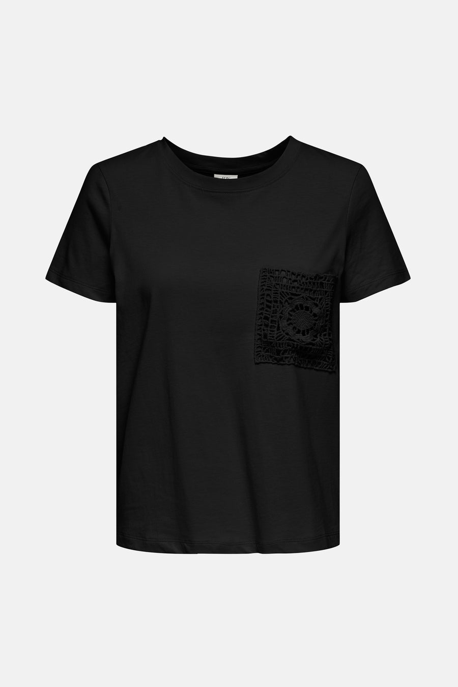 T-shirt noir à manches courtes de JDY avec poche décorative en crochet.
