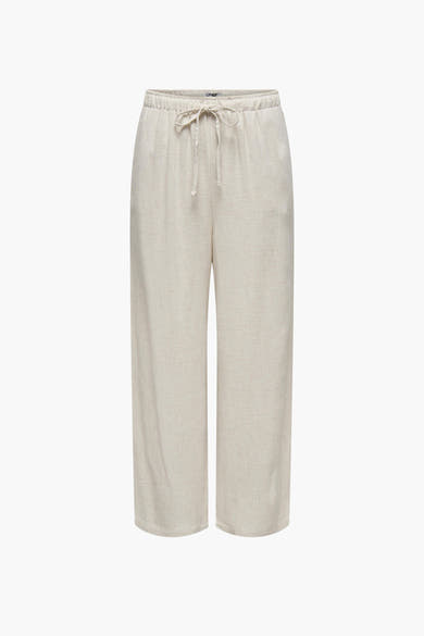 Grijze linnen broek van ONLY, met een knoopsgordel om de taille en geweven textuur.