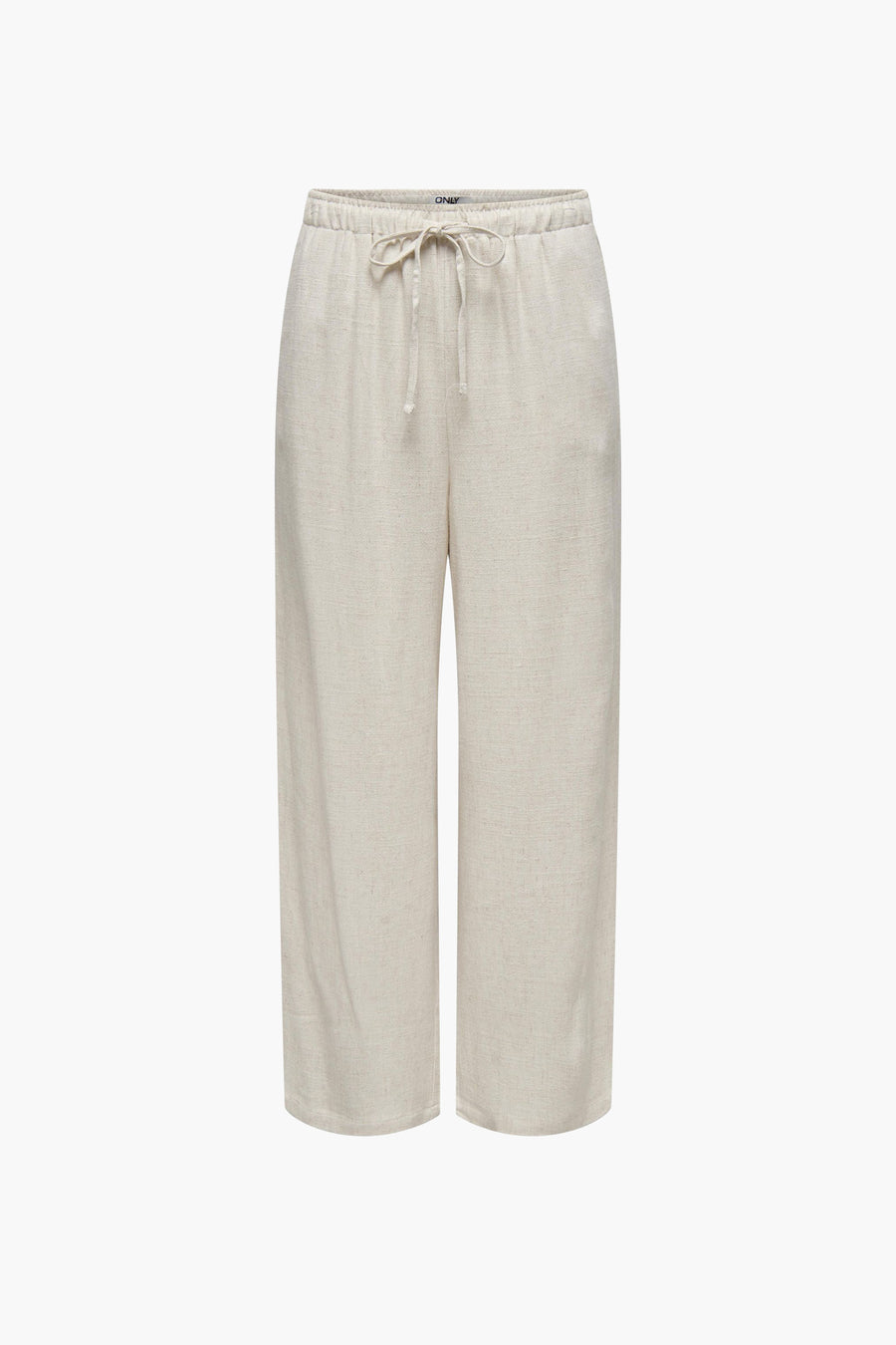 Grijze linnen broek van ONLY, met een knoopsgordel om de taille en geweven textuur.