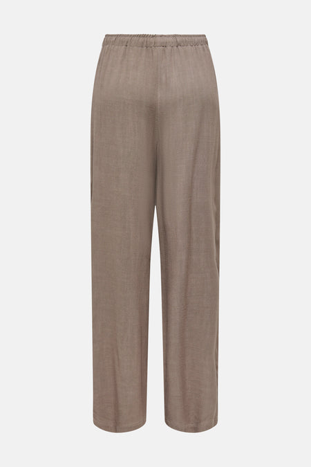 Pantalon brun de ONLY®, coupe large avec taille élastique et texture légère, vue de dos.