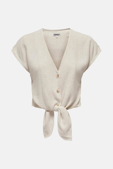 Beige blouse met korte mouwen van ONLY, met knoopsluiting aan de voorkant.