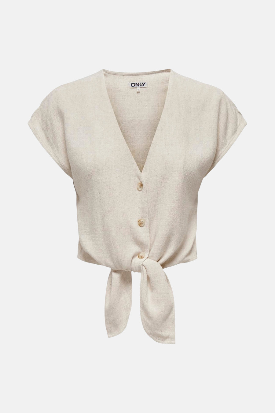Beige blouse met korte mouwen van ONLY, met knoopsluiting aan de voorkant.