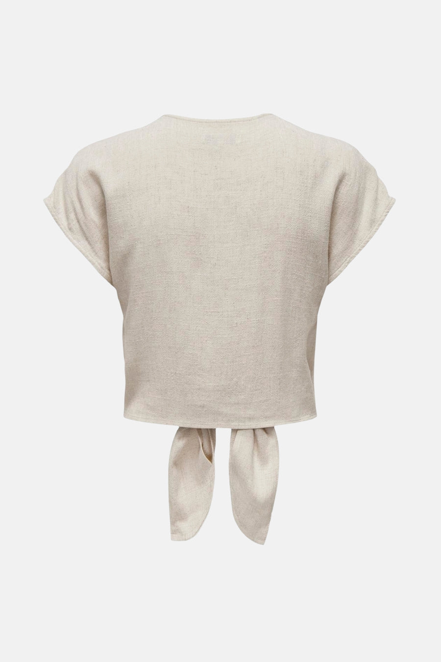 Beige linnen blouse met korte mouwen van ONLY, met strikdetail in de taille.