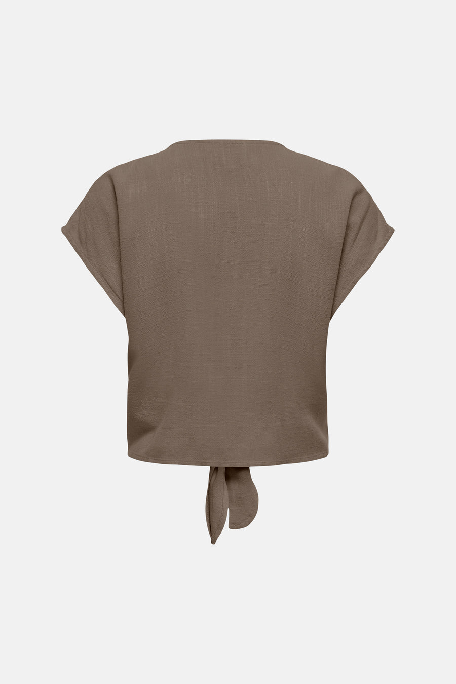 Chemise marron à manches courtes, nouée dans le dos, de ONLY®, avec une texture de lin.